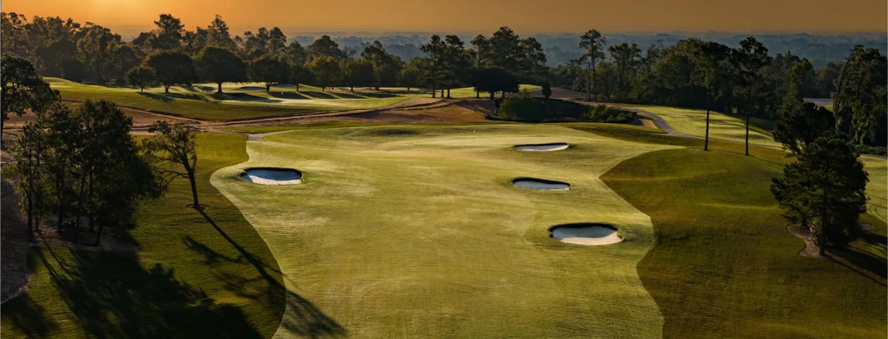 An aerial view of the renewed Patch municipal golf course at sunset